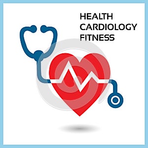 Healthy-heart vector illustration showing a heart and a stethoscope