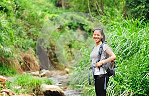 Healthy hiking asian woman