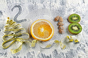 Healthy holidays food and diet. New year`s decisions about a healthy lifestyle.