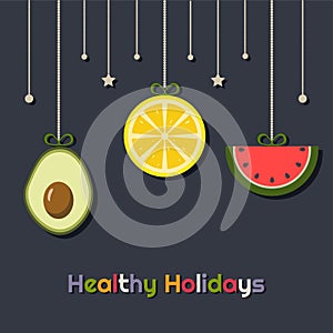 Healthy Holidays Greeting Card With Hanging Fruits