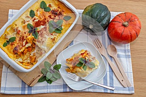 Healthy home made lasagne with pumpkin and cheese