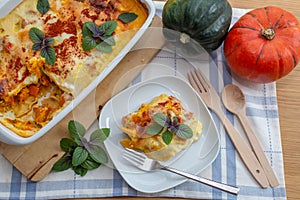 Healthy home made lasagne with pumpkin and cheese