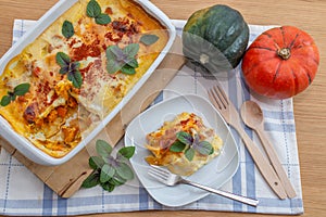 Healthy home made lasagne with pumpkin and cheese