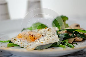 Healthy Homemade Breakfast with Eggs Mushrooms and Spinach