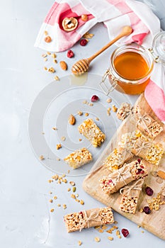 Healthy homemade cereal muesli granola bars for breakfast