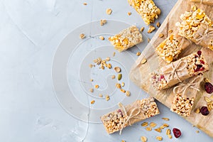 Healthy homemade cereal muesli granola bars for breakfast