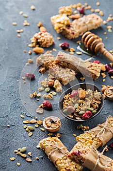 Healthy homemade cereal muesli granola bars for breakfast