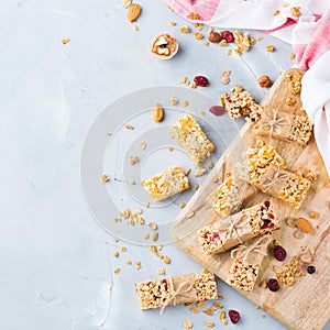 Healthy homemade cereal muesli granola bars for breakfast