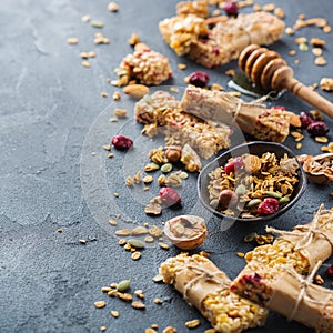 Healthy homemade cereal muesli granola bars for breakfast