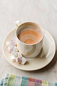 Healthy Homemade Milk Babyccino with Marshmallows and Cocoa / Cinnamon Powder