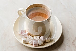 Healthy Homemade Milk Babyccino with Marshmallows and Cocoa / Cinnamon Powder