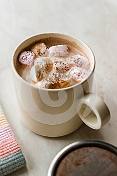 Healthy Homemade Milk Babyccino with Marshmallows and Cocoa / Cinnamon Powder