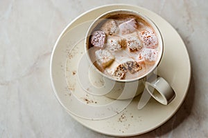 Healthy Homemade Milk Babyccino with Marshmallows and Cocoa / Cinnamon Powder