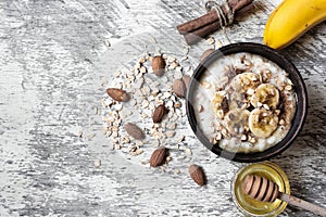 Healthy homemade oatmeal porridge in a bowl