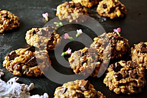 Healthy homemade peanut butter cookies with peanut butter and chocolate