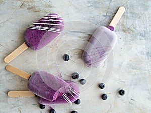 Healthy homemade raw vegan blueberry ice cream on stick with cashew, healthy vegetarian diet vegan raw fruit organic