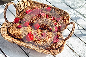 Healthy homemade strawberries biscuits from oat flakes laid