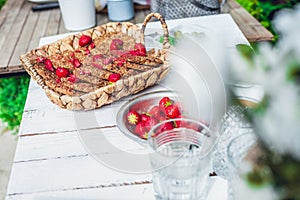 Healthy homemade strawberries biscuits from oat flakes laid