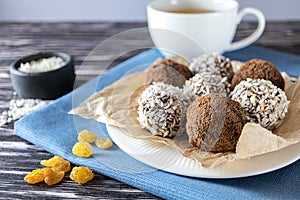 Healthy homemade sweet energy balls of dried fruits