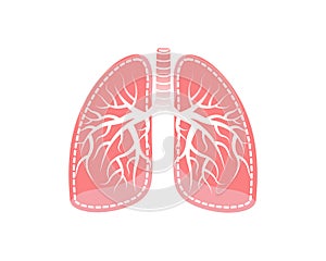 Healthy human lungs vector isolated on white background. Hand drawn flat cartoon style. Respiratory system icon