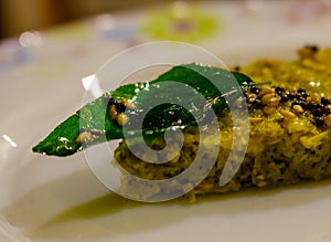 Healthy indian dhokala with garnishing