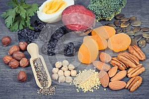 Healthy ingredients as source iron, vitamins and minerals. Best food in fight against anemia