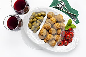 Healthy Italian Appetizer Platter with Risotto balls Arancini ,