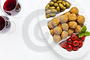 Healthy Italian Appetizer Platter with Risotto balls Arancini ,