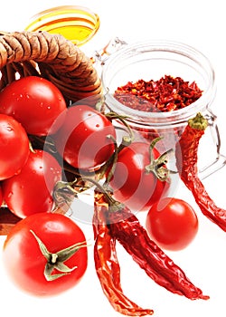 Healthy Italian Raw Food: cherry tomatoes,red chil photo