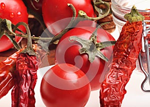Healthy Italian Raw Food: cherry tomatoes,red chil photo