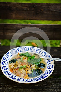 Healthy kale and mushrooms soup