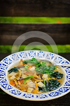 Healthy kale and mushrooms soup