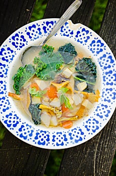 Healthy kale and mushrooms soup