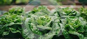 Healthy leafy lettuce thriving in a lush greenhouse, growing abundantly and vibrant green