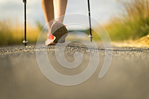 Healthy legs of a pretty, young woman walking outside