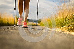 Healthy legs of a pretty, young woman walking outside