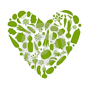 Saludable vida corazón Rostro verduras 
