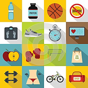 Healthy life icons set, flat style