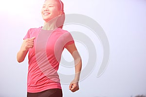 Healthy lifestyle beautiful asian woman running