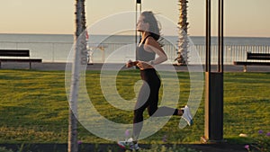 healthy lifestyle beautiful asian woman running at sunrise seaside.