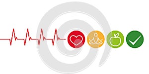 Healthy lifestyle concept cardiology with heart yoga and green apple