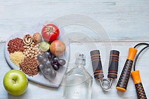 Healthy lifestyle concept with diet and fitness