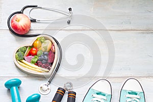 Healthy lifestyle concept with diet fitness and medicine photo
