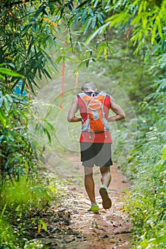 Healthy lifestyle concept,Trail runner running on Mountain,utdoor cross-country running,