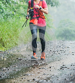 Healthy lifestyle concept,Trail runner running on Mountain,utdoor cross-country running,