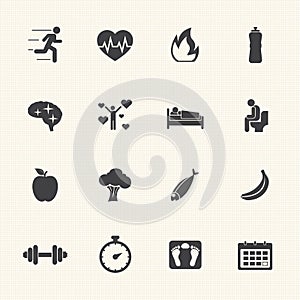 Healthy lifestyle concept. Vector icons set