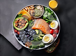 Healthy lifestyle diet food concept. Top view of fresh organic fruits and vegetables on a wooden table