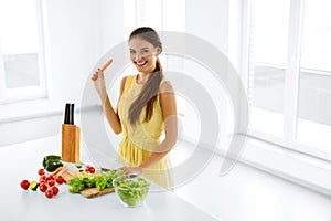 Healthy Lifestyle And Diet. Woman Preparing Salad. Healthy Food, Eating.