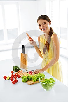 Healthy Lifestyle And Diet. Woman Preparing Salad. Healthy Food, Eating.