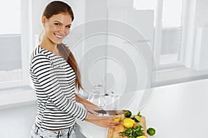 Healthy Lifestyle, Eating. Woman With Lemons And Limes. Vitamin